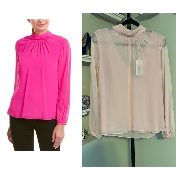 Ted Baker Tops - TED BAKER
Ruched Silk High Neck Blouse In Bright Pink